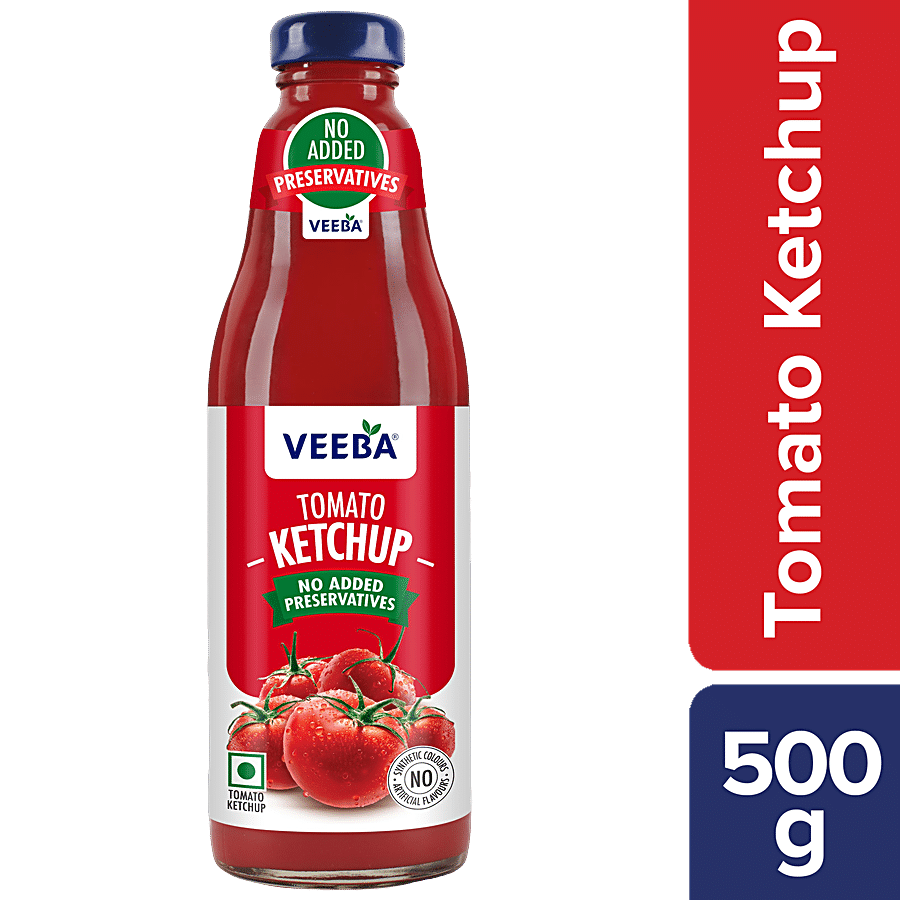 Veeba Tomato Ketchup, No Added Preservatives, 500 G Glass Jar