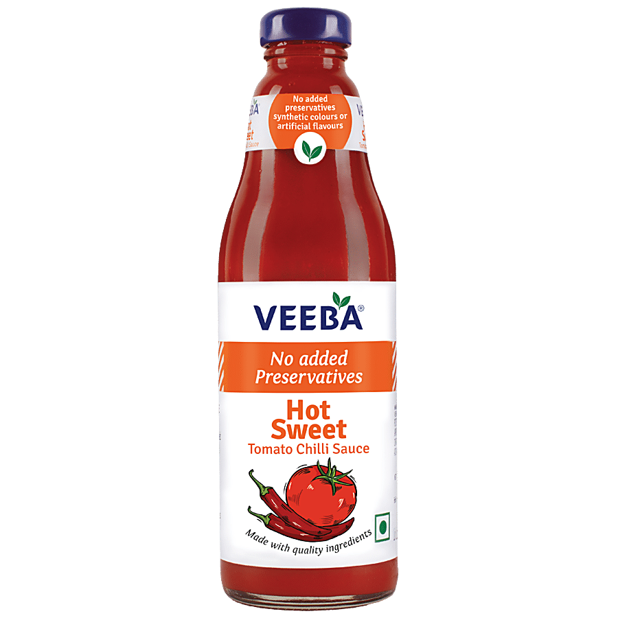 Veeba Hot Sweet Tomato Chilli Sauce, No Added Preservatives, 500 G Glass Jar