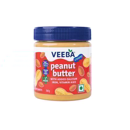 Veeba Peanut Butter Creamy, Smooth, High Protein, Naturally Gluten Free, Vegan, Trans Fat Free, No Added Preservatives, Non Go, 340 G
