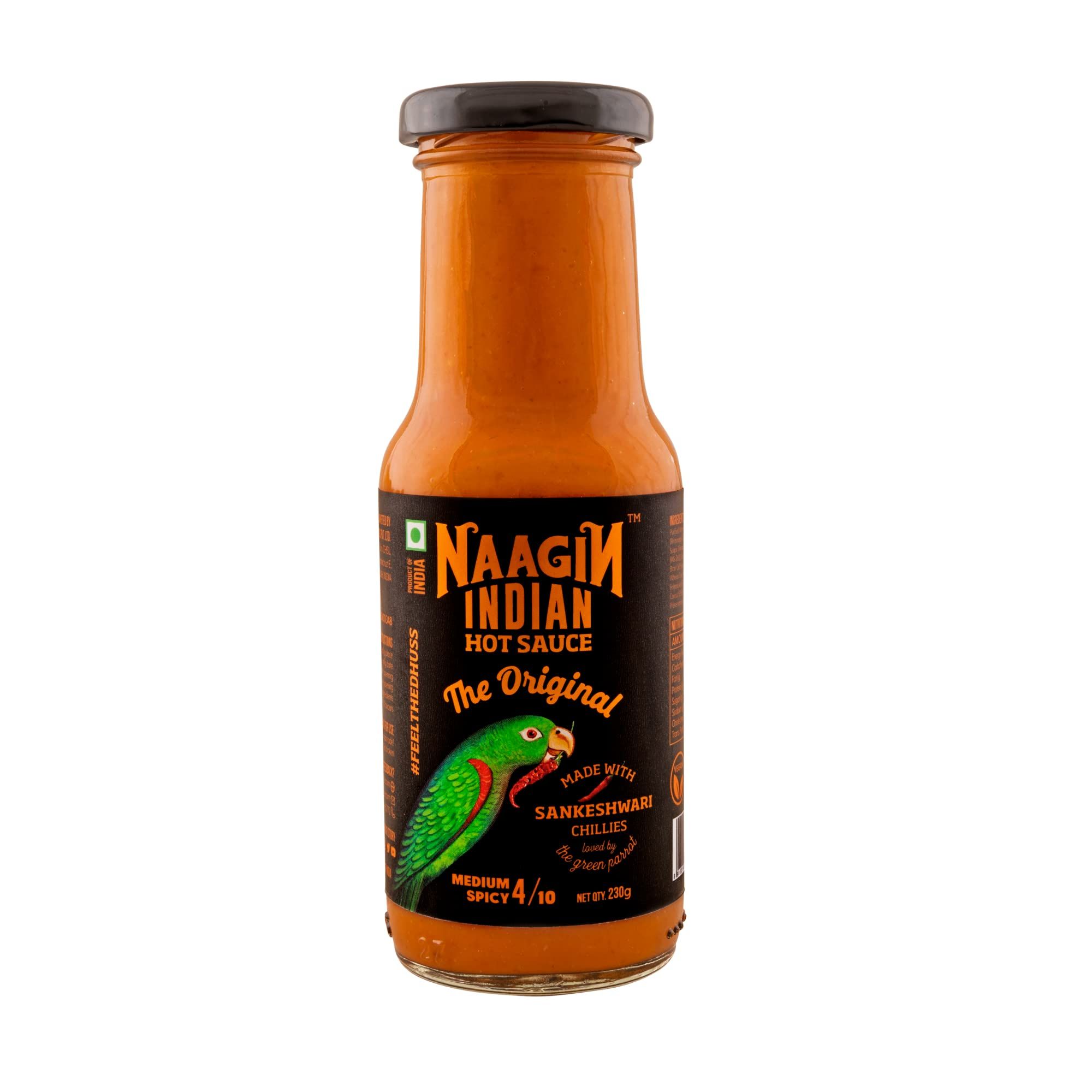 Naagin Indian Hot Sauce – The Original (230G), Medium Spicy, Red Hot Sauce, Made With Fresh Vegetables & Premium Sankeshwari Chillies, 100% Vegan, No Artificial Colours/Flavours