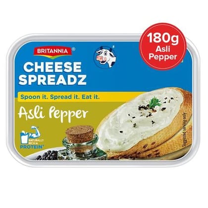Britannia Processed Cheese Spreadz, Asli Pepper, Goodness Of Cow's Milk, 180 G Tub