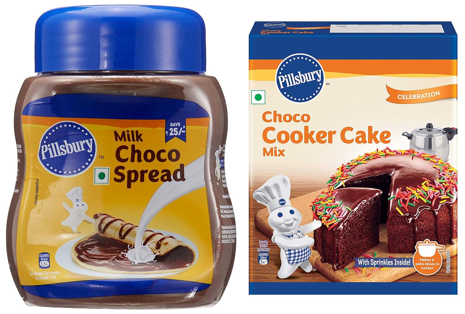 Pillsbury Eggless Cooker Cake Mix, Chocolate, 159G And Pillsbury Milk Choco Spread, 290G