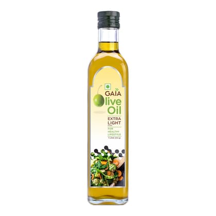 Gaia Extra Light Olive Oil, Incredibly Healthy With Zero Cholesterol And Low Saturated Fat, Good For Frying, Roasting, Baking And All Indian Cuisine, 1L Bottle Pack