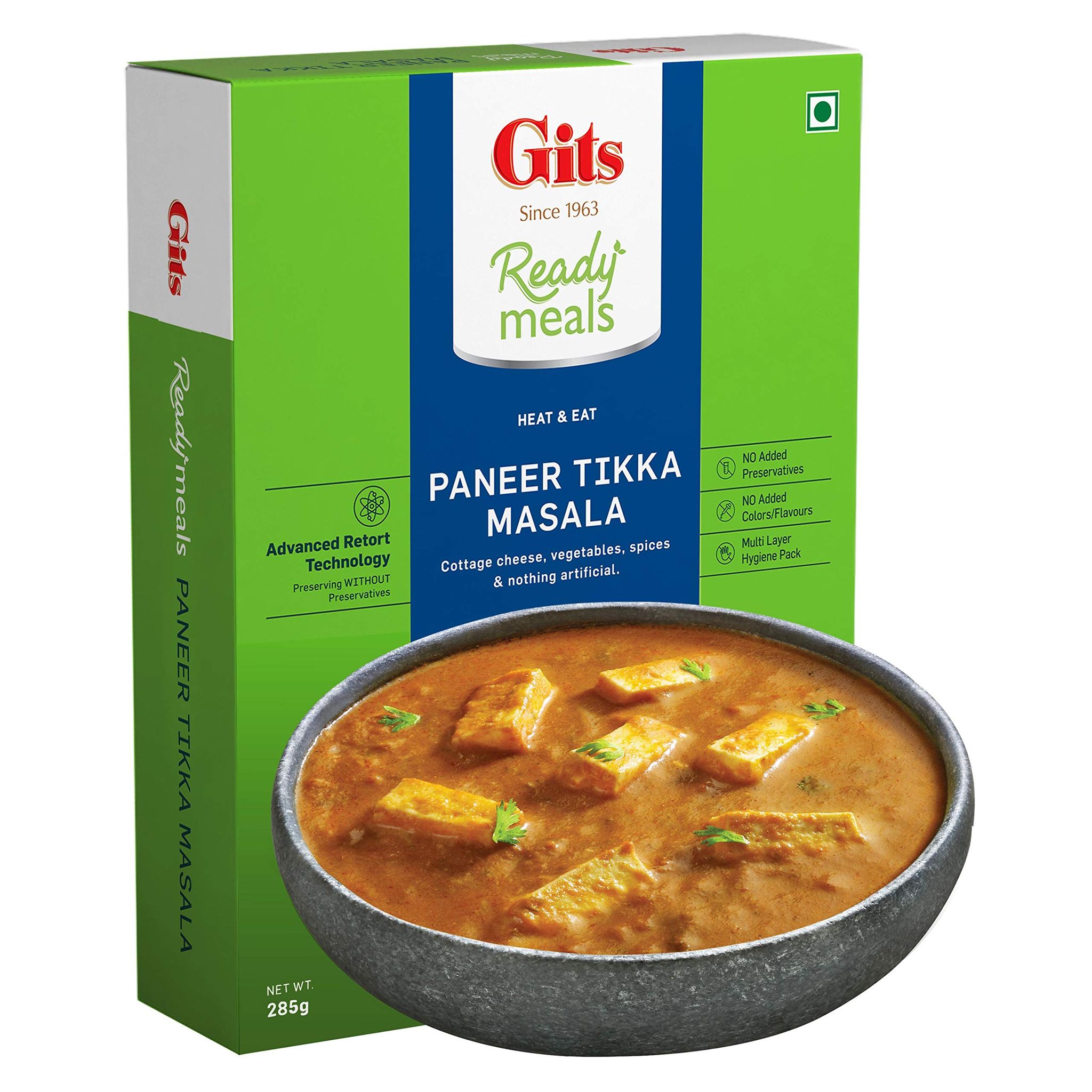 Gits Ready To Eat Paneer Tikka Masala, Pure Veg, Heat And Eat Spicy Curry, Microwaveable, 285G