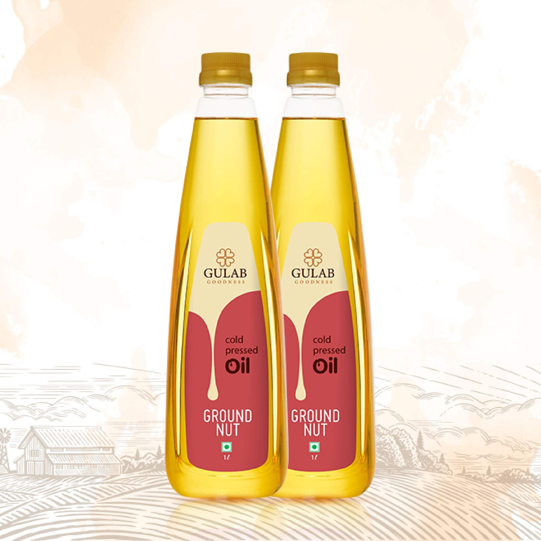 Gulab Cold Pressed Groundnut Oil, 1 Litre (Pack Of 2), Peanut Oil, Sing Tel, Kolhu/Kachhi Ghani/Chekku/Wood Pressed, Natural Oil, Chemical Free
