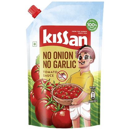 Kissan No, Onion No, Garlic Tomato Sauce, Pure Vegetarian Condiment For Snacks, Cooking, Dips Use, 425 G Pouch