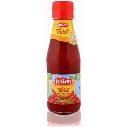 Kissan Tomato Ketchup, Twist Sweet & Spicy, 200G Bottle