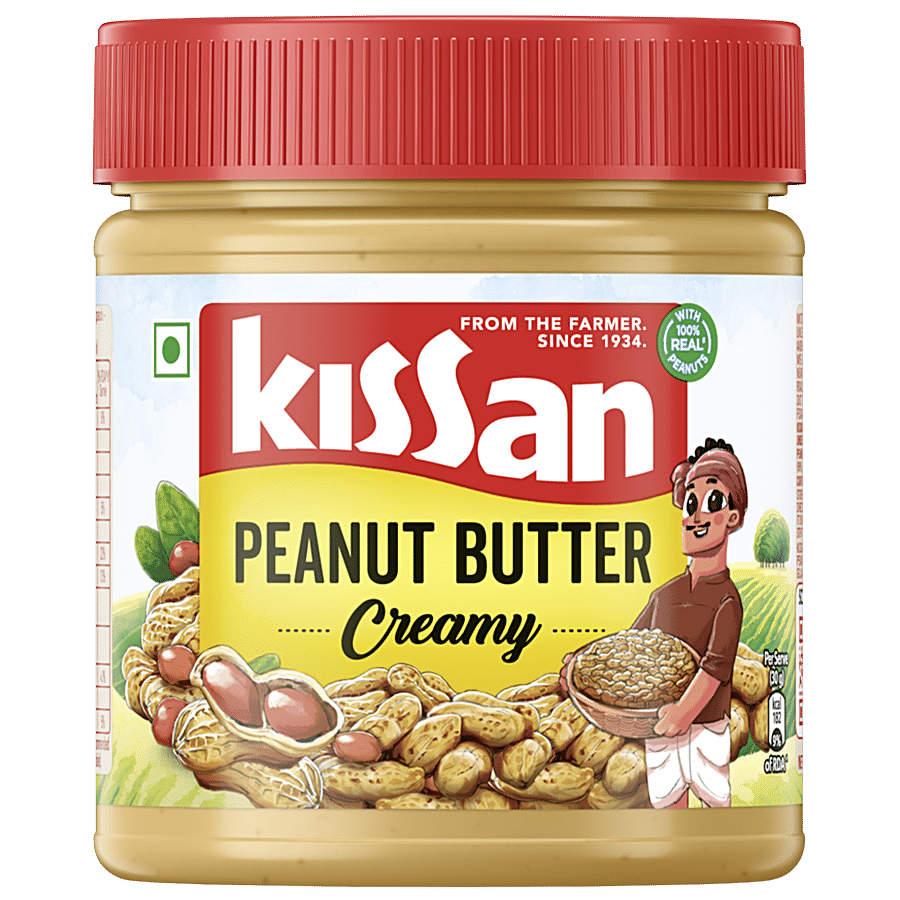 Kissan Creamy Peanut Butter, High Protein, With Perfectly Roasted Peanuts, Naturally Gluten Free, 350 G