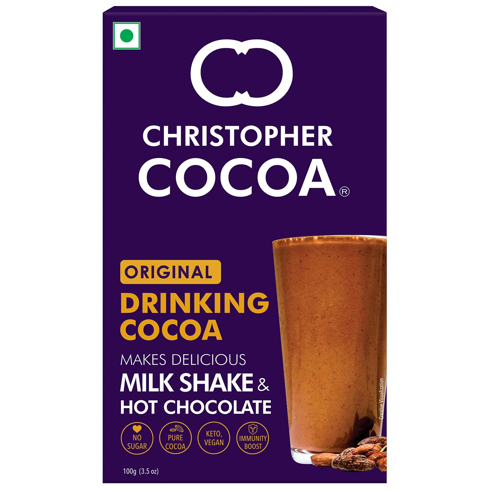 Christopher Cocoa, Drinking Chocolate Cocoa Powder, Dark No Sugar, 100G