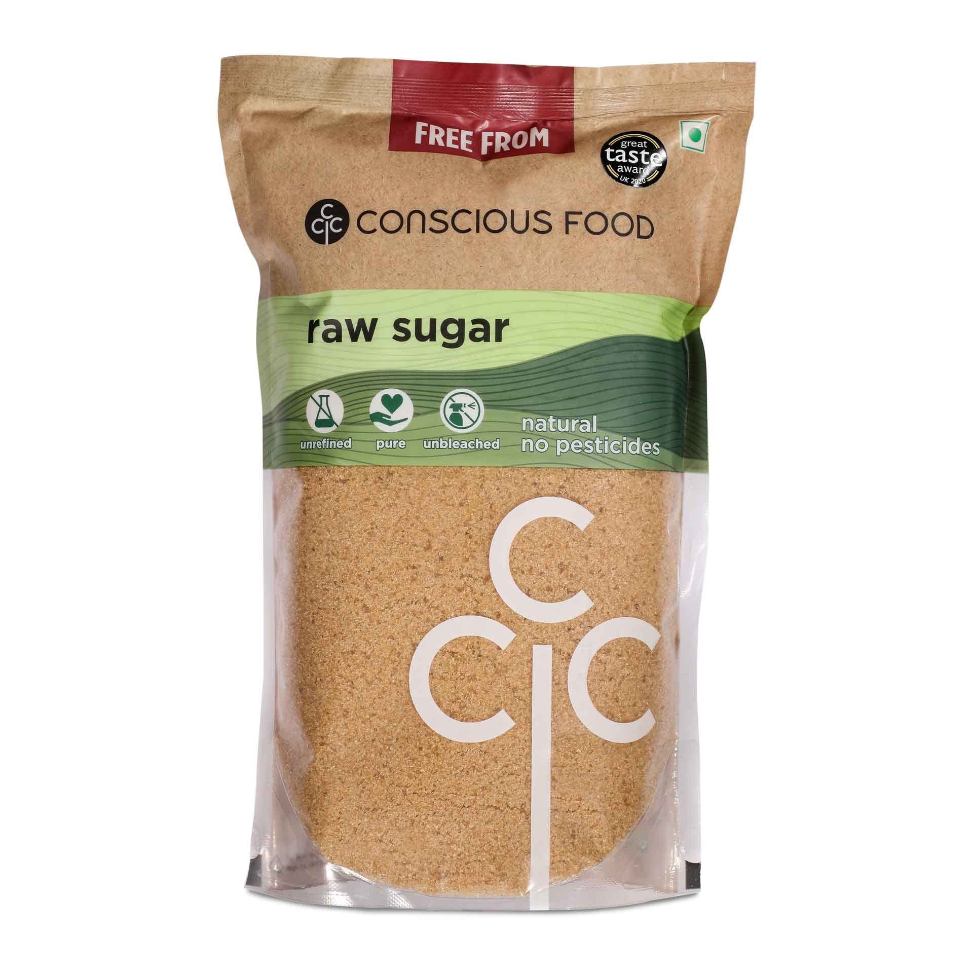 Conscious Food Natural Raw Sugar, Unrefined & Unprocessed Raw Sugar, Value Pack, Raw Sugar, 1Kg