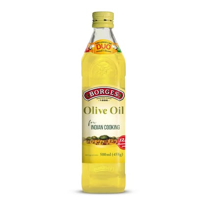 Borges Olive Oil Extra Light Flavour, Edible Premium Grade, Deep Frying, Roasting, Healthy Cooking Oil For Daily Indian Use, 500Ml