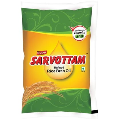 Super Sarvottam Refined Rice Bran Oil, Fortified With Vitamins A & D, 1 L