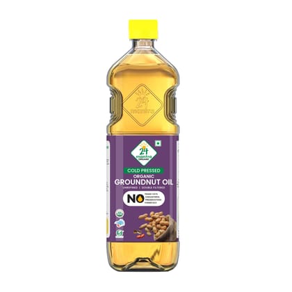 24 Mantra Organic Unrefined Groundnut Oil/Moongphali Ka Tel, 1 L, Pack Of 1, 100% Organic, Chemical Free & Pesticides Free, Double Filtered, Expeller, Pressed
