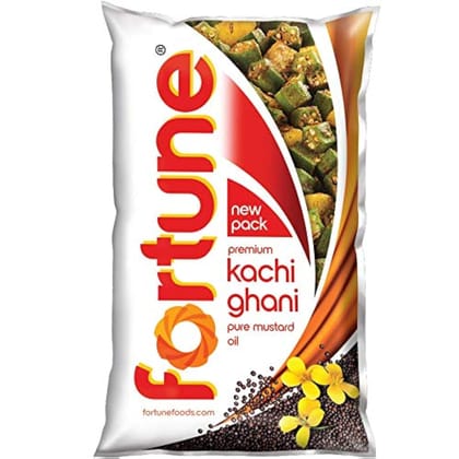Fortune Premium Kachi Ghani Pure Mustard Oil, 1 Ltr Pouch