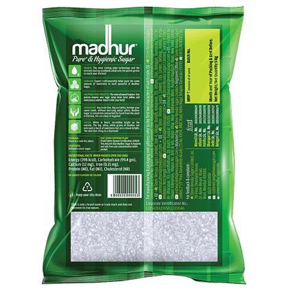 Madhur Sugar/Sakkare, Refined, 5 Kg Pouch