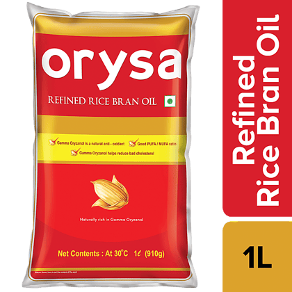 Orysa Refined Rice Bran Oil, Naturally Rich In Gamma Oryzanol, 1 L Pouch