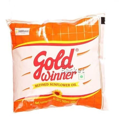 Gold Winner Refined Oil, Sunflower, 500 Ml Pouch