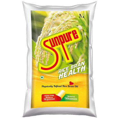 Sunpure Rice Bran Health Physically Refined Rice Bran Oil, Contains Natural Oryzanol & Natural Vitamins, 1 L Pouch