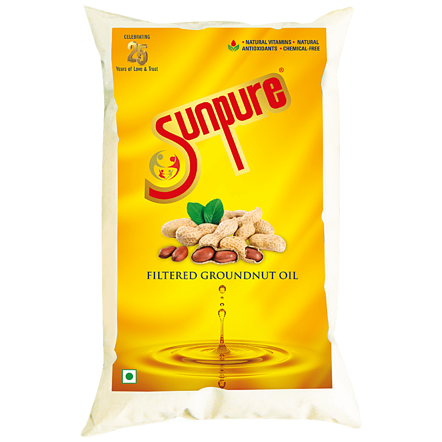 Sunpure Groundnut Oil, Filtered, Rich In Antioxidants & Vitamins, Chemical Free, 1 L
