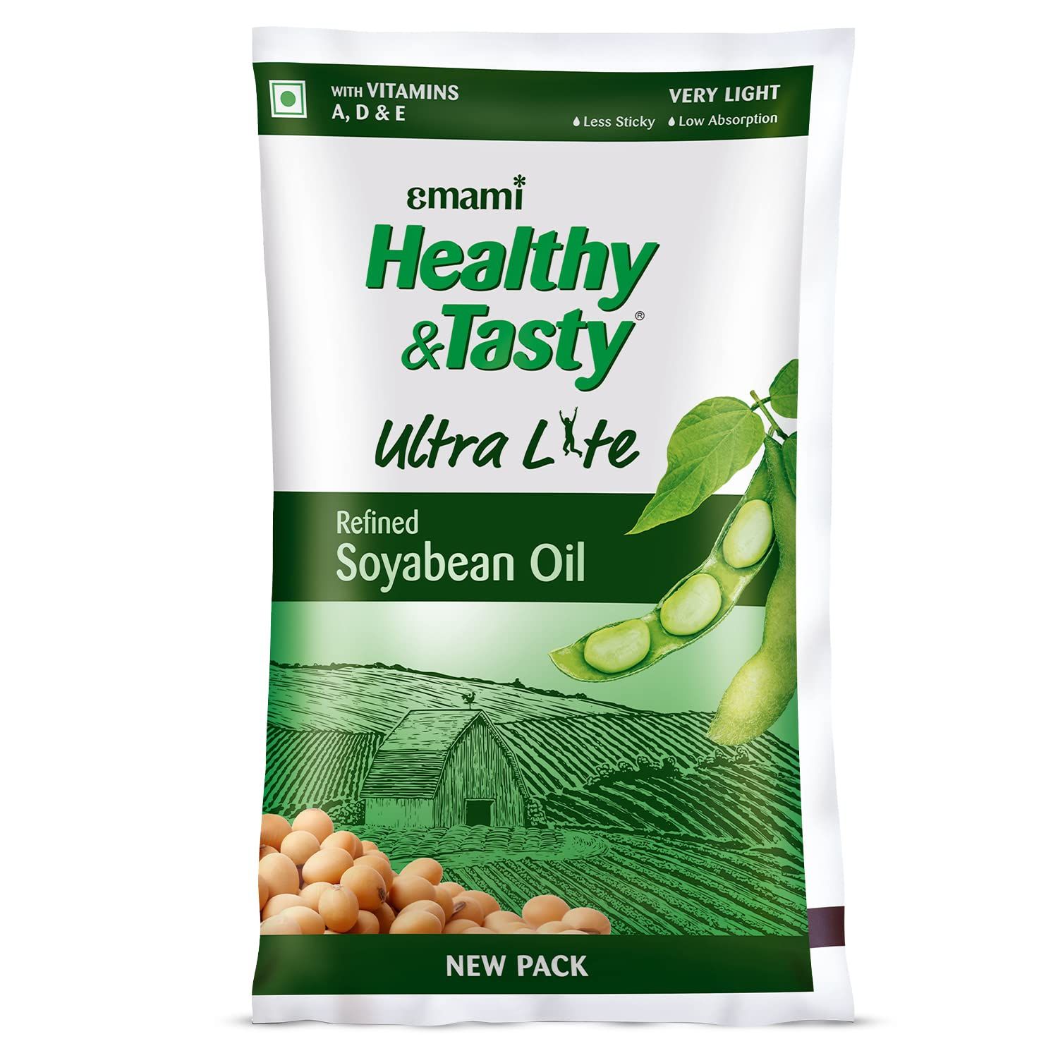 Emami Healthy & Tasty Ultra Lite Refined Soyabean Oil, 1L Pouch