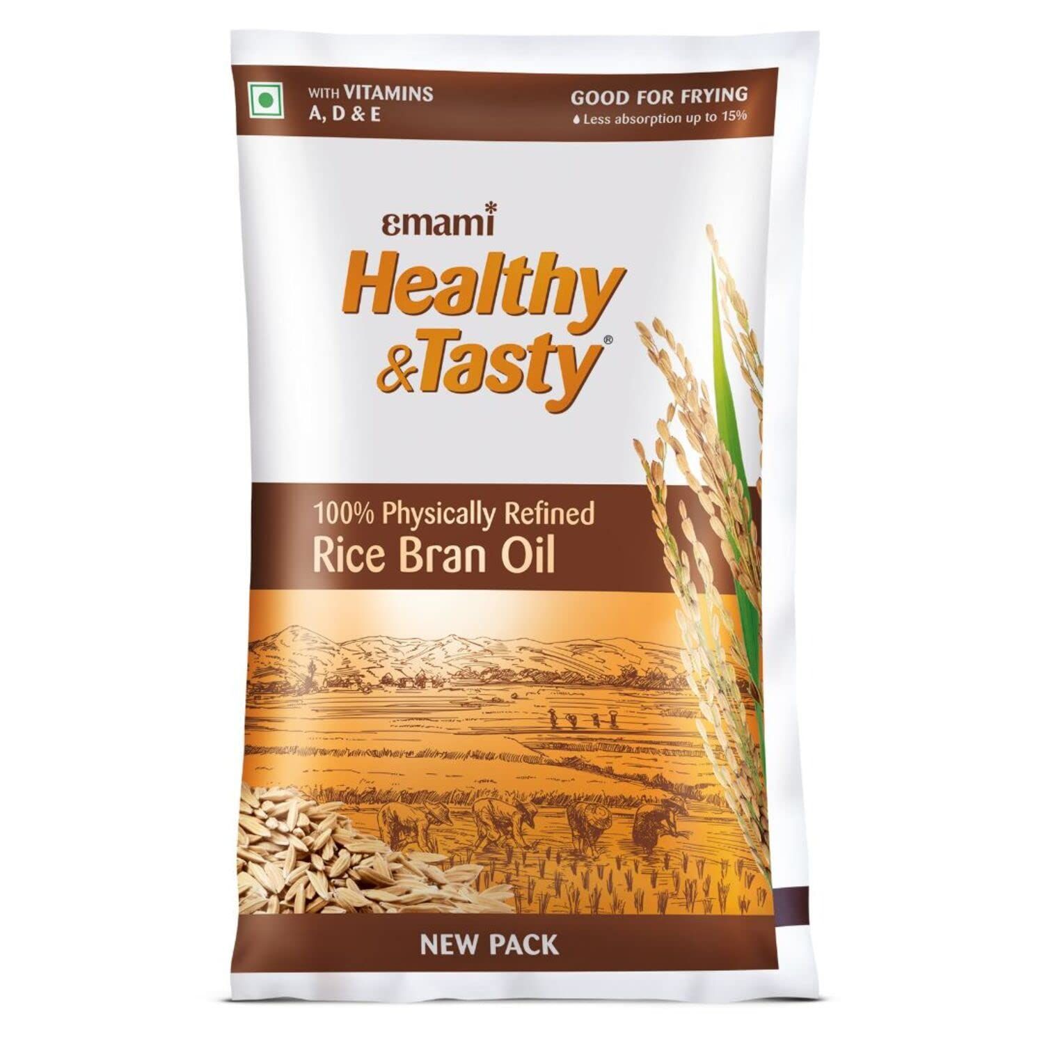 Emami Healthy And Tasty Refined Rice Bran Oil Pouch, 900G/, 1L