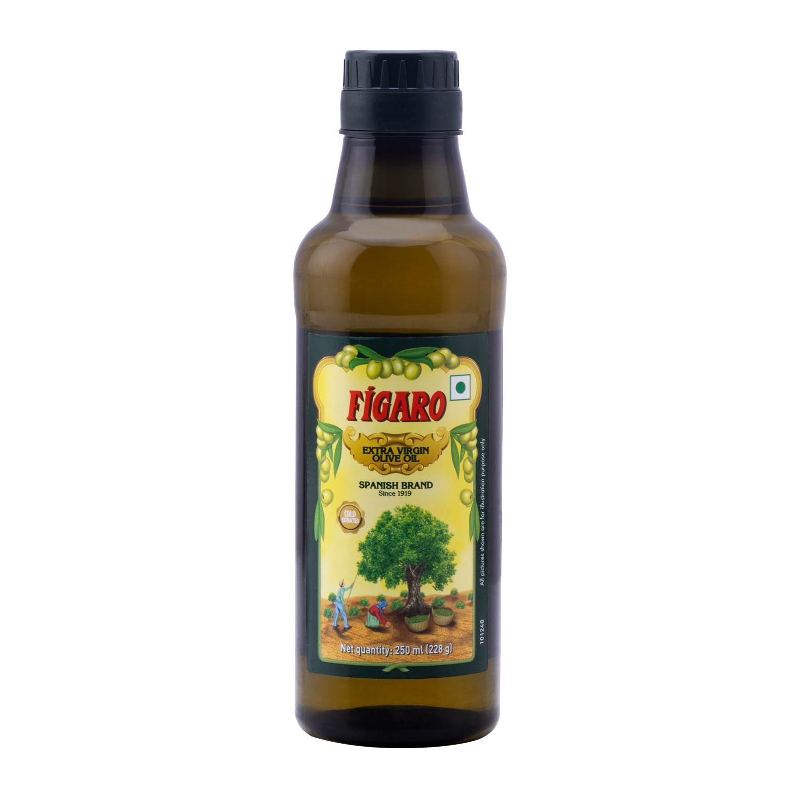 Figaro Extra Virgin Olive Oil, 100% Natural And Cold Extracted, Perfect For Salad, Paratha, Marinade, Imported From Spain, 250Ml Bottle