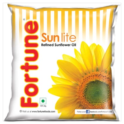 Fortune Sunlite Refined Sunflower Oil Pouch, 500 Ml