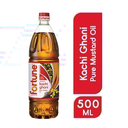 Fortune Premium Kachi Ghani Pure Mustard Oil, 500 Ml Bottle