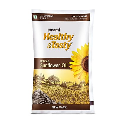Emami Healthy & Tasty, Refined Sunflower Oil, 1 L Pouch