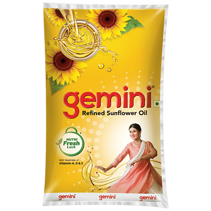 Gemini Refined Sunflower Oil, With Nutri Fresh Technology, 1 L Pouch