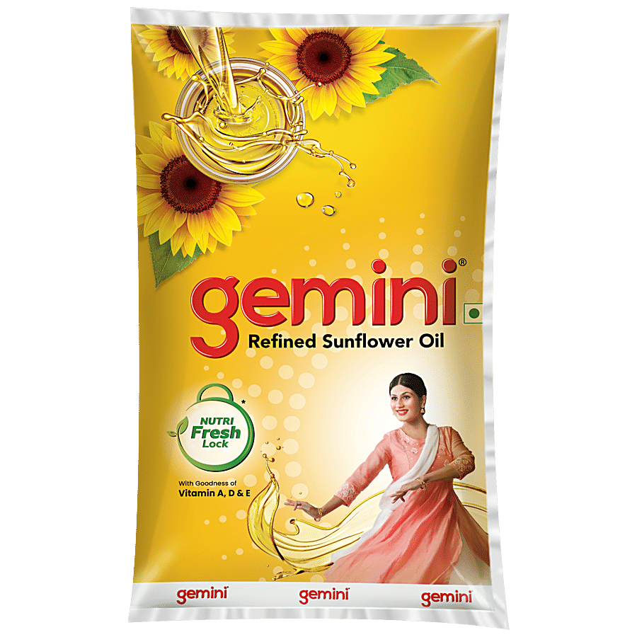 Gemini Refined Sunflower Oil, With Nutri Fresh Technology, 1 L Pouch