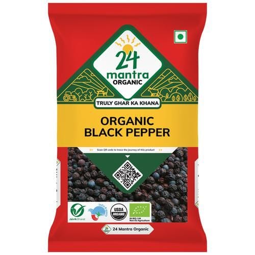 24 Mantra Organic Organic Black Pepper/Kari Menasu, Whole, 100 G Pouch