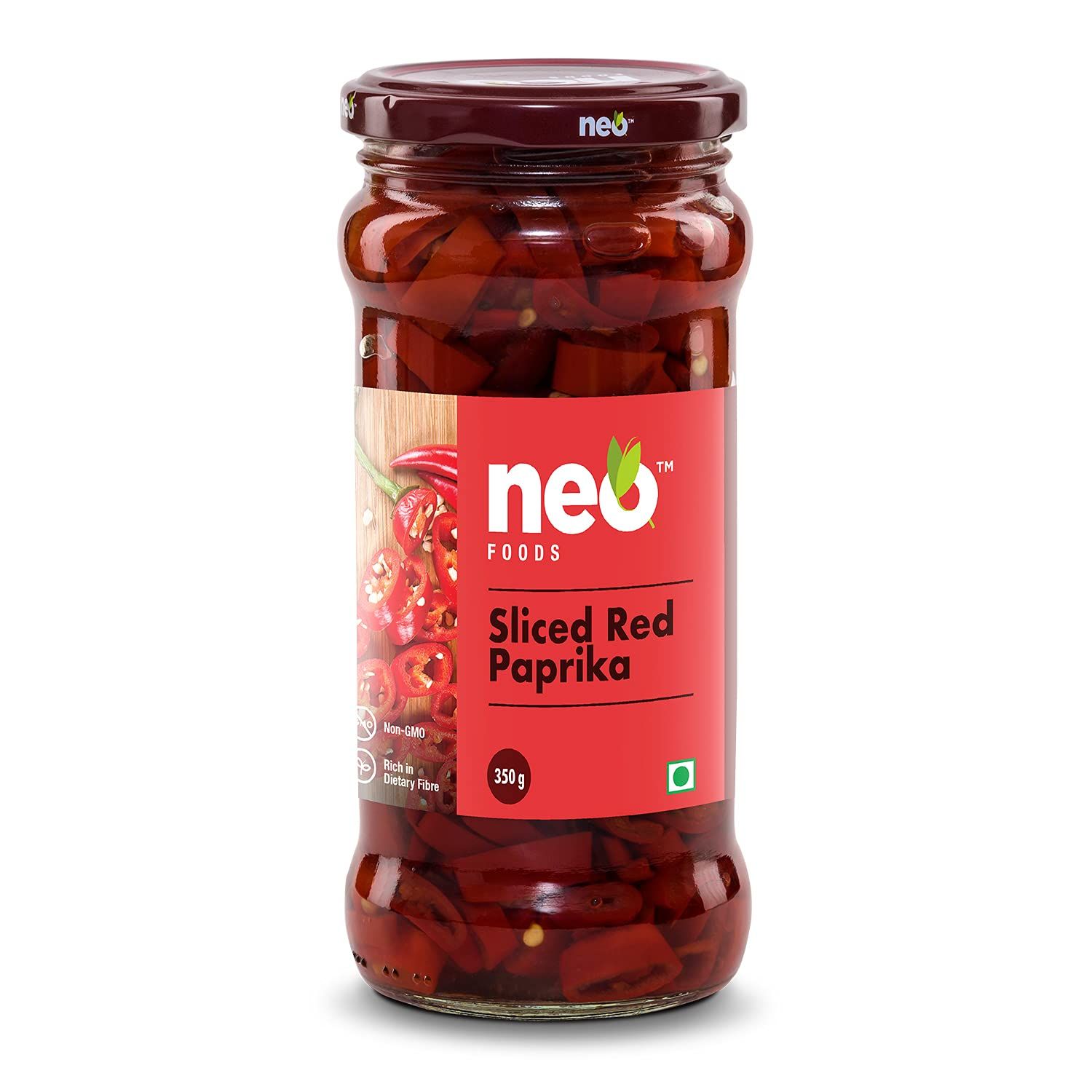 Neo Sliced Red Paprika, 350G, 100% Vegan, Ready, To, Eat Fibre, Rich Topping For Pizza, Pasta, Burger, Snacks And Salads, Non, Gmo (Pack Of 1)