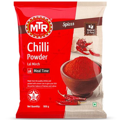 Mtr Chilli Powder/Menasina Pudi, Stemless, 500 G Pouch