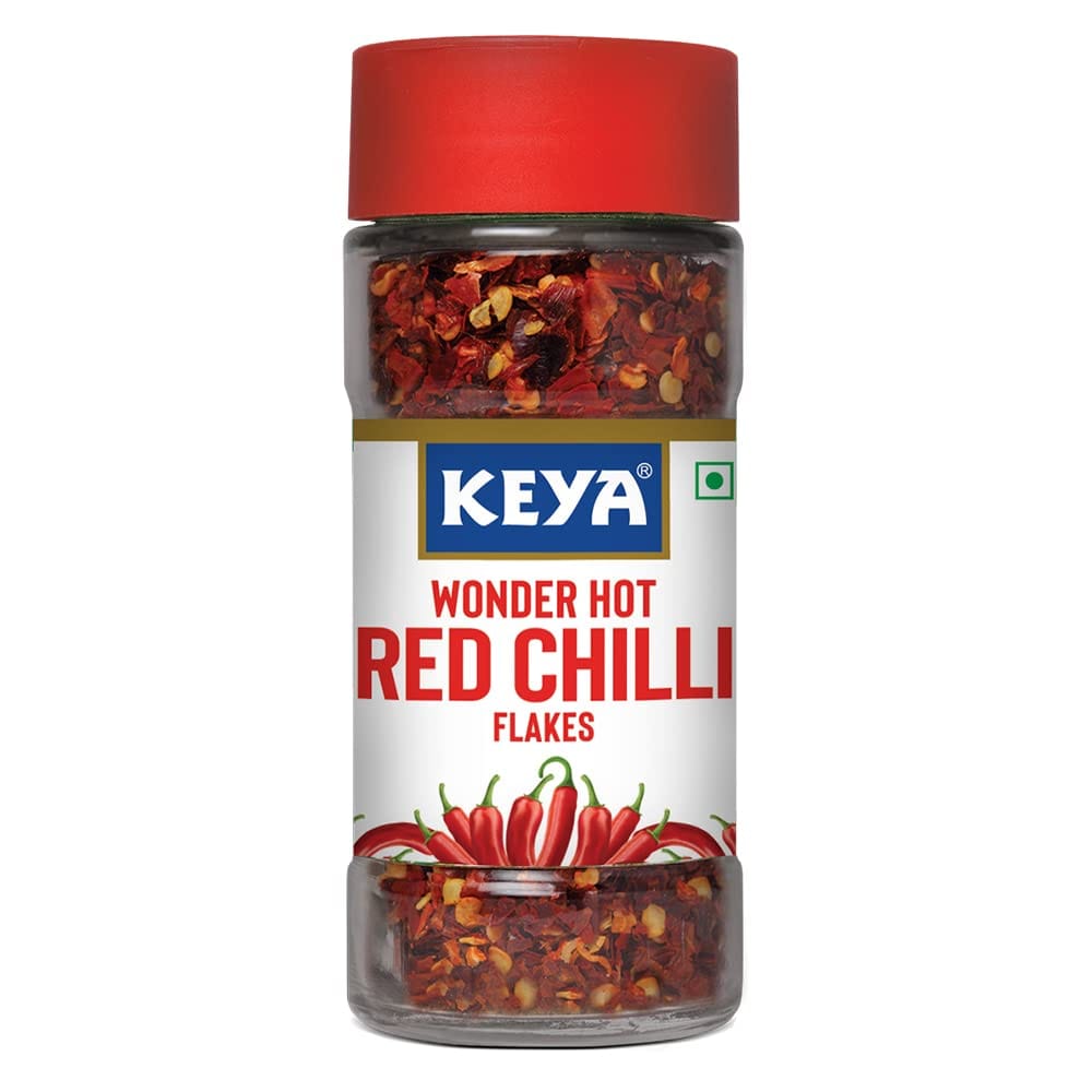 Keya Red Chilli Flakes, Dry Red Chilli Flakes Seasonings, Aromatic Spicy Dried Pizza Pasta Seasoning, 40 G