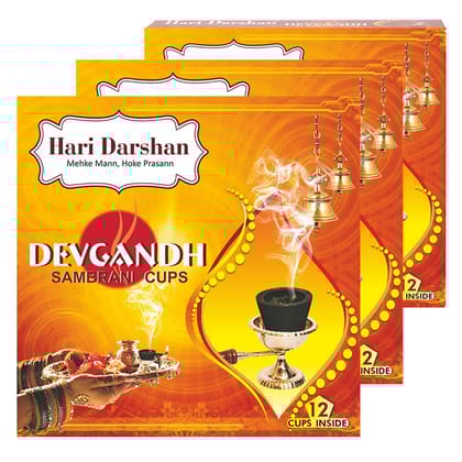 Hari Darshan Devgandh Sambrani Cup, 36 Cups (Dhoop/Loban/Guggal) For Daily Puja, Havan, Pack Of 3 (12 Cups Per Pack)