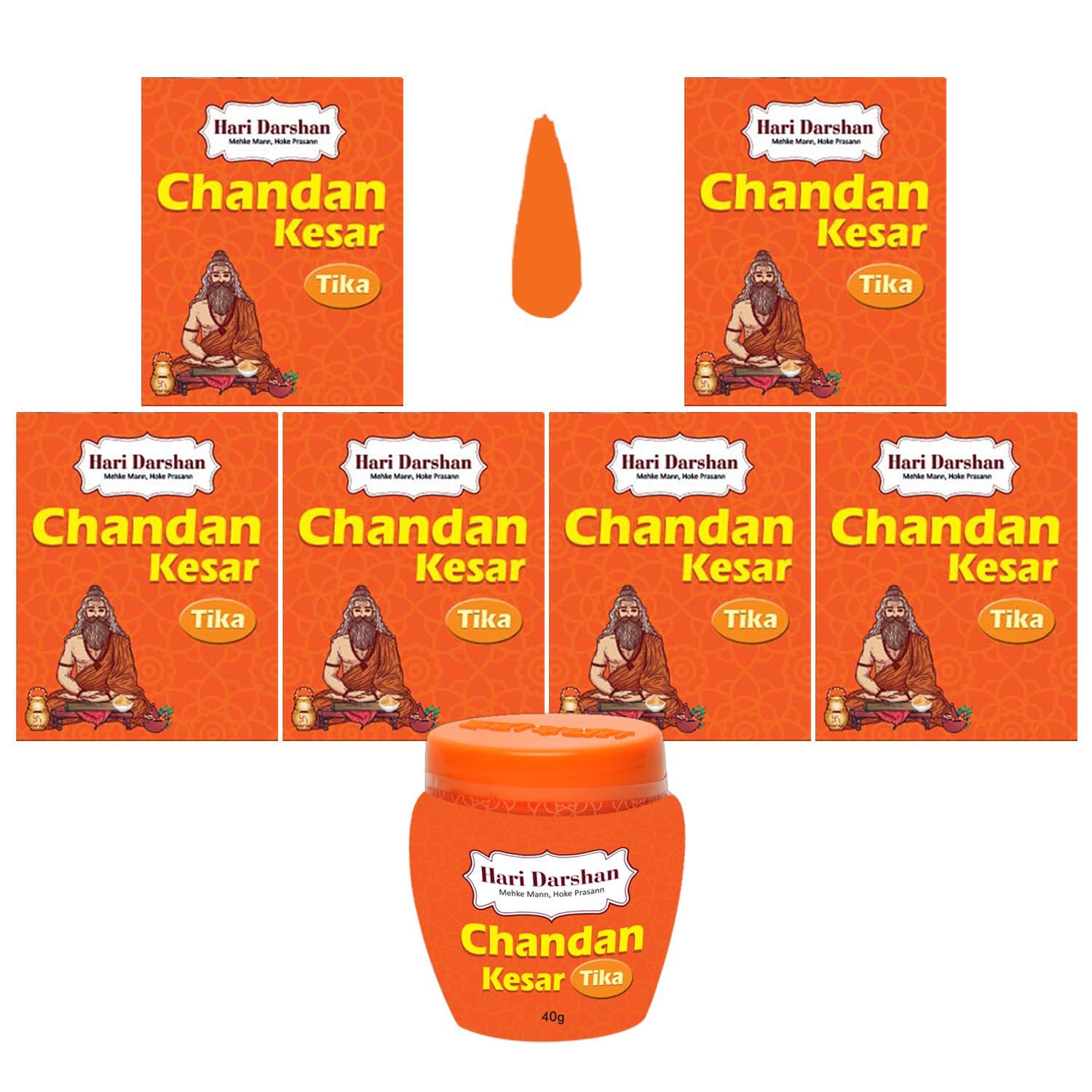 Hari Darshan Pure Kesar Chandan Tika Pack Of 6, 40G Each, Pure Sandalwood Paste With Long Lasting Fragrance For Daily Pooja Havan