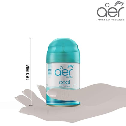 Godrej Aer Matic Refill, Automatic Room Fresheners, Cool Surf Blue, 2200 Sprays Guaranteed, Lasts Up To 60 Days (225Ml)