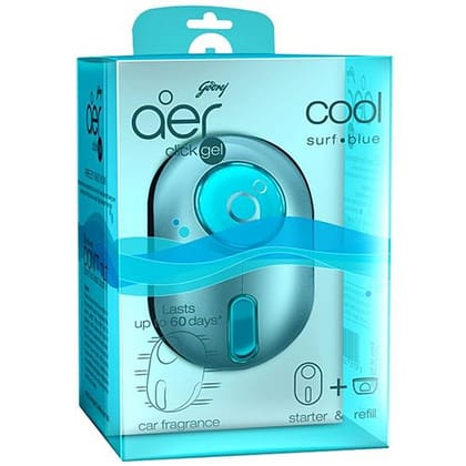 Godrej Aer Click Gel, Car Vent Air Freshener Kit, Cool Surf Blue, 10 G