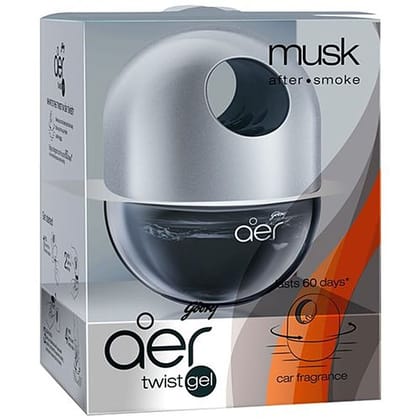 Godrej Aer Car Air Freshener, Twist Gel, Musk After Smoke, Spill Proof, Lasts 60 Days, 45 G