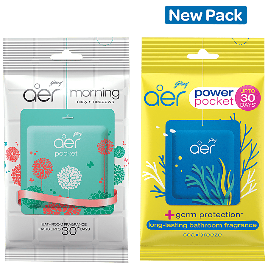 Godrej Aer Power Pocket, Long Lasting Bathroom Fragrance, Sea Breeze, 10 G