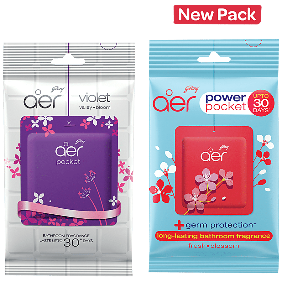 Godrej Aer Power Pocket, Long Lasting Bathroom Fragrance, Fresh Blossom, 10 G