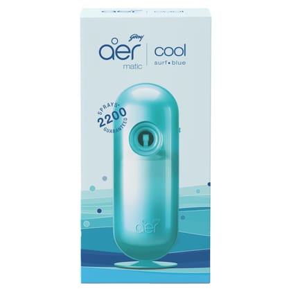 Godrej Aer Matic Kit (Machine + 1 Refill), Automatic Room Fresheners With Flexi Control Spray, Cool Surf Blue, 2200 Sprays Guaranteed, 225Ml