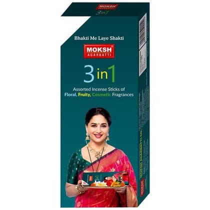 Moksh 3 In 1 Assorted Incense Sticks, Helps Reduce Stress & Anxiety, 225 G
