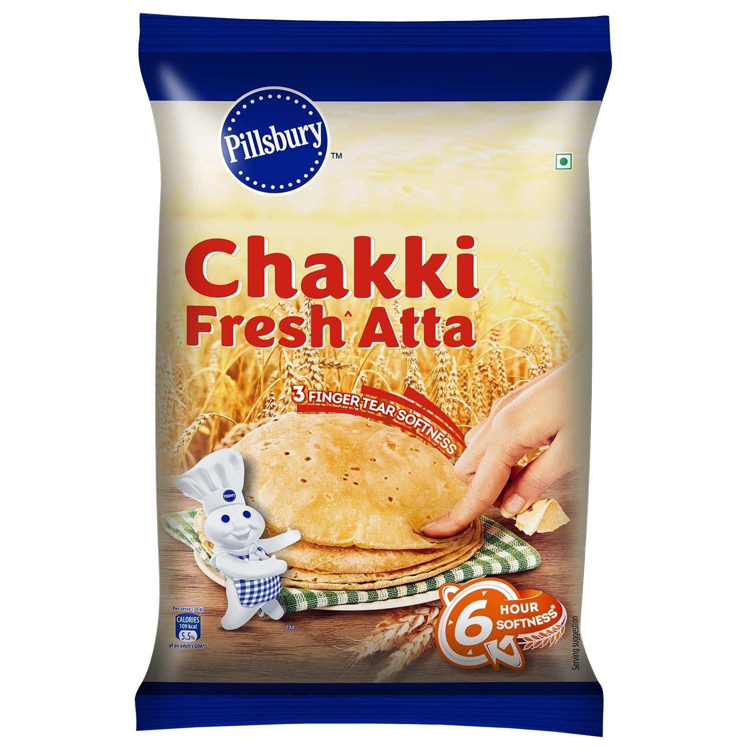 Pillsbury Chakki Fresh Whole Wheat Atta, 100% Wheat Atta, Upto 6 Hours Of Softness, 10Kg