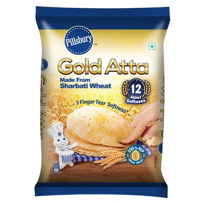 Pillsbury Gold Madhya Pradesh Sharbati Whole Wheat Atta, Upto 6 Hours Of Softness, 5Kg