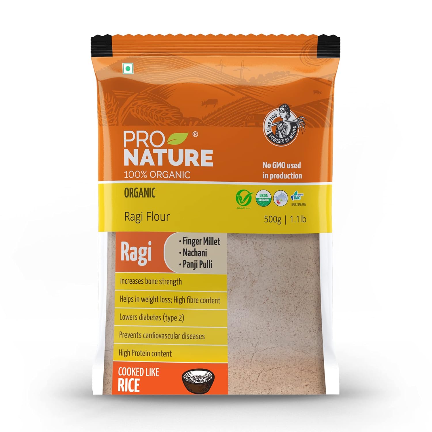 Pro Nature 100% Organic Ragi Flour, 500G