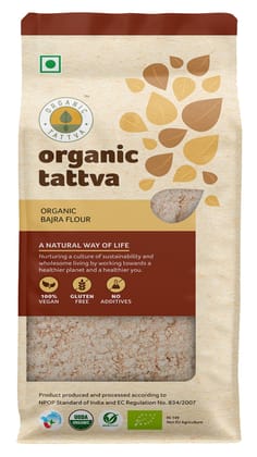 Organic Tattva, Organic Bajra (Pearl Millet) Gluten Free Flour / Atta, 500 Gram, Rich In Magnesium, Iron, Calcium And Fiber