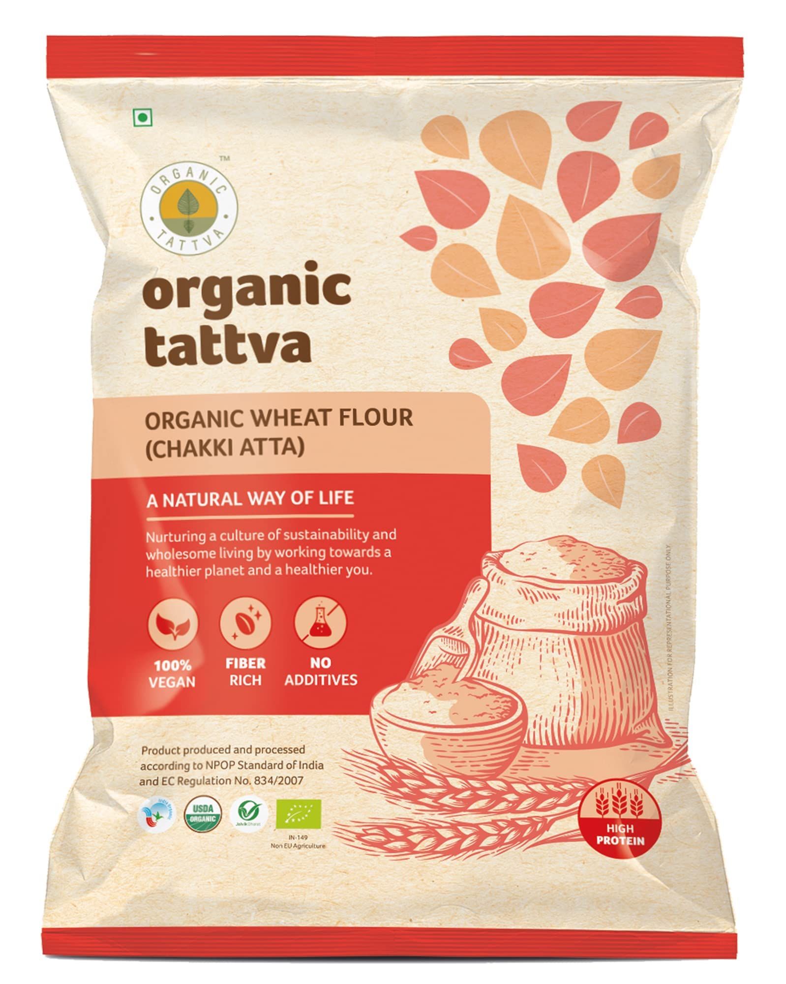 Organic Tattva, Organic Whole Wheat Flour Chakki (Atta), 5Kg