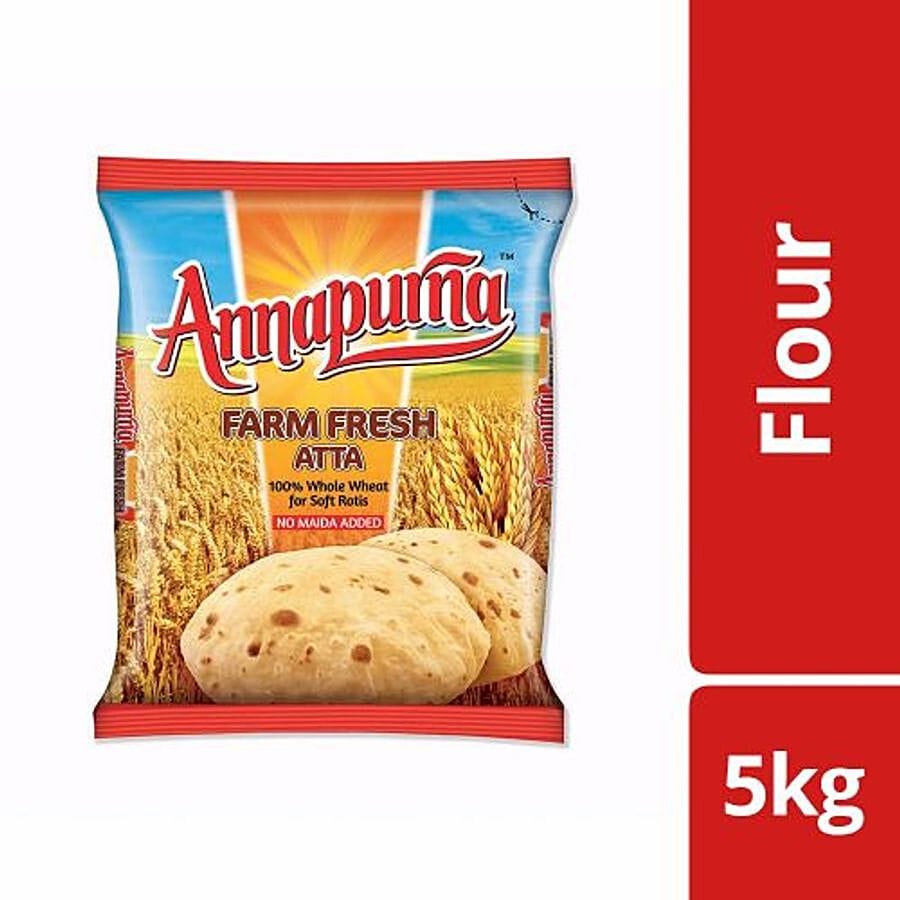 Annapurna Atta/Godihittu, Farm Fresh Whole Wheat, 5 Kg Pouch